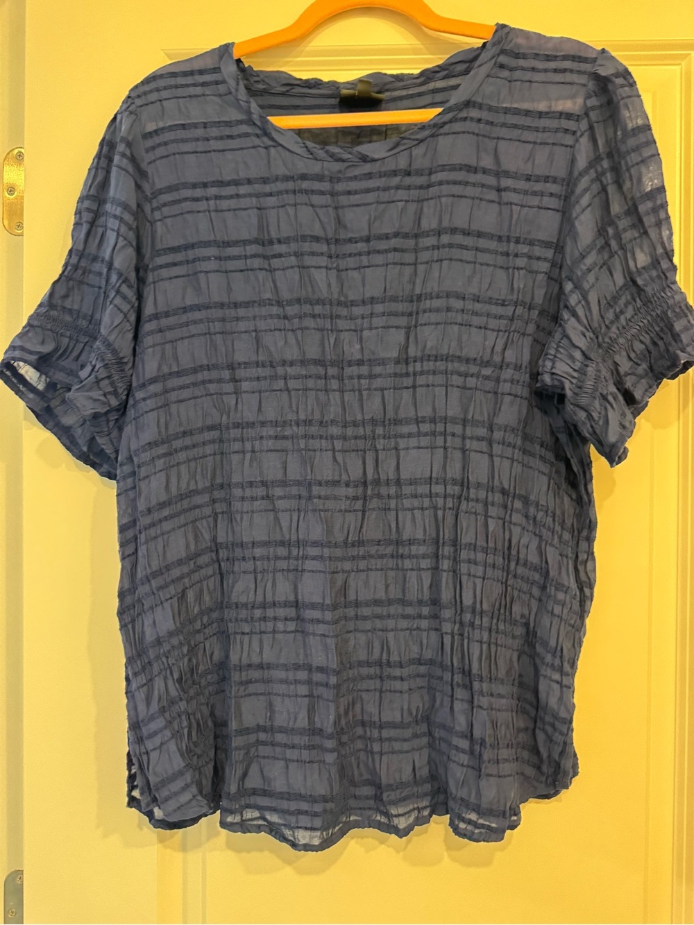 Women's Navy Blue Textured Short Sleeve Top